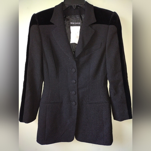 MINT Vtg Rena Lange Wool & Velvet Blazer Jacket - Picture 1 of 5